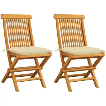 ManoMano 2er Set Gartenstühle Gartensessel Stühle für Garten Terrasse Balkon mit Cremeweißen Kissen Massivholz Teak DE90177 Angebot