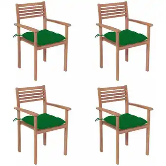 ManoMano 4 Stk. Gartenstühle Garten Balkon Terrasse Outdoor Sessel Gartenmöbel mit Grünen Kissen Massivholz Teak BZRBD850234 Maisonchi Angebot