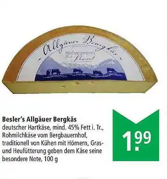 Marktkauf Besler's Allgäuer Bergkäs Angebot