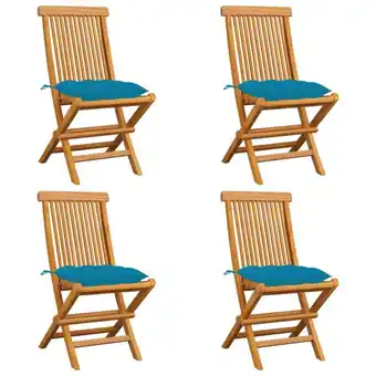 ManoMano Balkonsessel,Gartenmöbel, Gartenstühle mit Hellblauen Kissen 4 Stk. Massivholz Teak -51327 Angebot