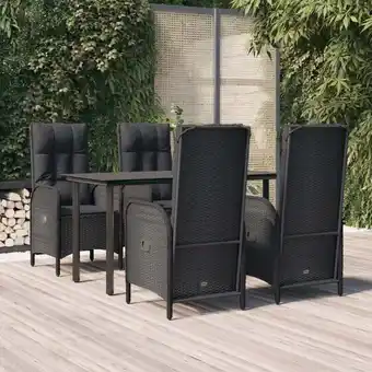 ManoMano 5-tlg. Garten-Essgruppe Gartenmöbel Set Sitzgruppe mit Kissen Schwarz Poly Rattan DE15155 Angebot