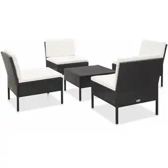 ManoMano 5-tlg. Gartenmöbel Set Sitzgruppe Essgruppe mit Auflagen Poly Rattan Schwarz DE14887 Angebot