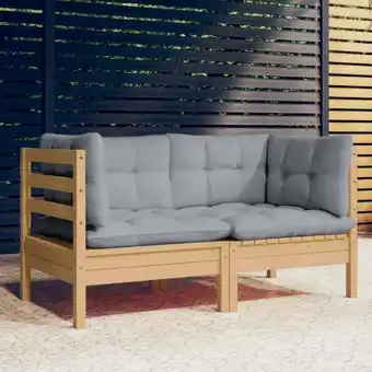 ManoMano 2-Sitzer-Gartensofa Loungesofa Sitzgruppe mit Grauen Kissen Massivholz Kiefer DE32439 Angebot