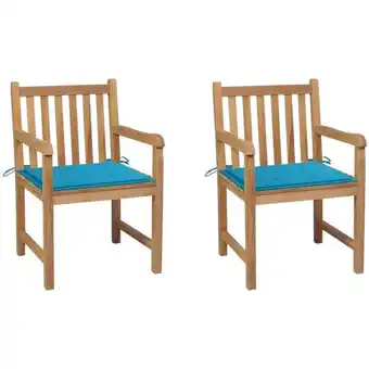 ManoMano 2er Set Gartenstühle Gartensessel Stühle für Garten Terrasse Balkon mit Blauen Kissen Massivholz Teak DE41748 Angebot