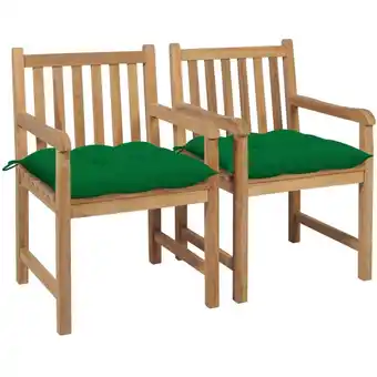 ManoMano 2 Stk. Gartenstühle Garten Balkon Terrasse Outdoor Sessel Gartenmöbel mit Grünen Kissen Massivholz Teak BZRBD532223 Maisonchi Angebot