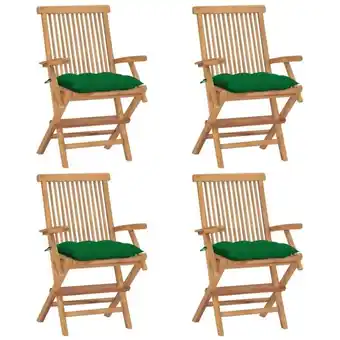 ManoMano 4er Set Gartenstühle Gartensessel Stühle für Garten Terrasse Balkon mit Grünen Kissen 4 Stk. Massivholz Teak DE83477 Angebot