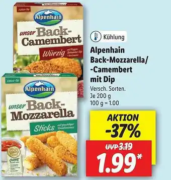 Lidl Alpenhain Back-mozzarella Oder -camembert Mit Dip Angebot