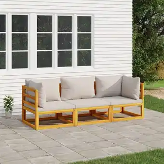 ManoMano Maisonchic - 3-tlg. Garten-Lounge-Set, Gartenmöbel, Sitzgruppe Gartenset mit Hellgrauen Kissen Massivholz LLOAQ900301 Angebot