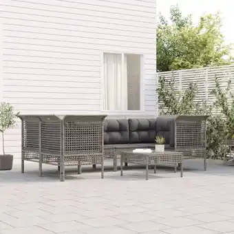 ManoMano 7-tlg. Garten-Lounge-Set Gartenmöbel-Set Terrassen-Sitzgruppe mit Kissen Grau Poly Rattan ZDEH16537 Maisonchic Angebot