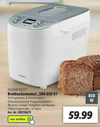 Lidl Silvercrest Brotbackautomat „sbb 850 E1” Angebot