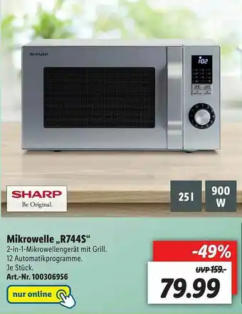 Lidl Sharp Mikrowelle „r7445” Angebot