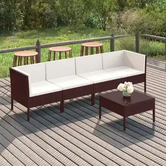 ManoMano 5-tlg. Gartenmöbel Set Sitzgruppe Essgruppe mit Auflagen Poly Rattan Braun DE54765 Angebot