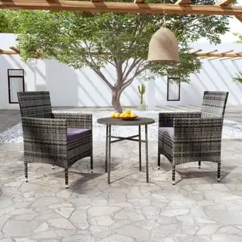 ManoMano Maisonchic - 3-tlg. Garten-Essgruppe, Gartenmöbel, Sitzgruppe Gartenset Poly Rattan Grau LLOAQ663947 Angebot