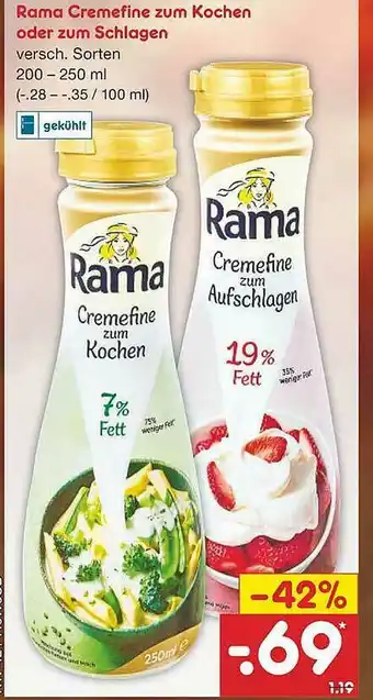 Netto Marken-Discount Rama Cremefine Zum Kochen Oder Zum Schlagen Angebot