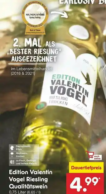 Netto Marken-Discount Edition Valentin Vogel Rieseling Qualitätswein Angebot