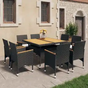 ManoMano 9-tlg. Garten-Essgruppe, Gartenmöbel, Sitzgruppe Gartenset Poly Rattan und Akazienholz Schwarz LLOAQ304792 Maisonchic Angebot