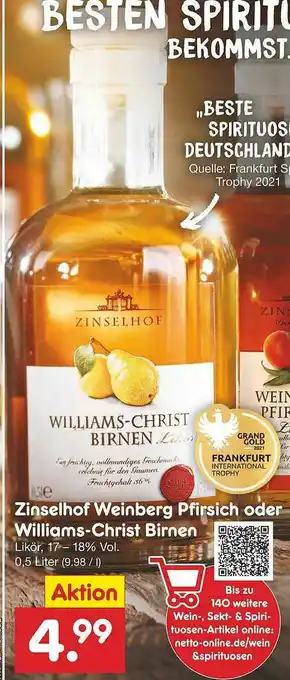 Netto Marken-Discount Zinselhof Weinberg Pfirsich Oder Williams-christ Birnen Angebot