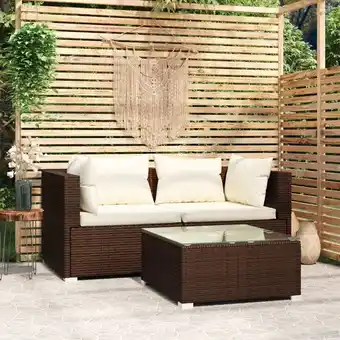 ManoMano Maisonchic - 3-tlg. Gartenmöbel Set Sitzgruppe Essgruppe mit Kissen Braun Poly Rattan DE77399 Angebot