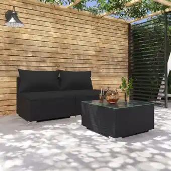 ManoMano 3-tlg. Gartenmöbel Set Sitzgruppe Essgruppe mit Kissen Poly Rattan Schwarz DE62490 Angebot