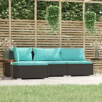 ManoMano 4-tlg. Sitzgruppe Gartenmöbel Set - Balkonmöbel Set mit Kissen Schwarz Poly Rattan BV388486 Bonnevie Angebot