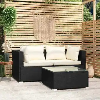 ManoMano 3-tlg. Gartenmöbel Set Sitzgruppe Essgruppe mit Auflagen Schwarz Poly Rattan DE75560 Angebot