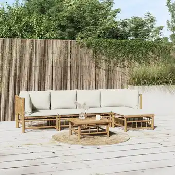 ManoMano 6-tlg. Garten-Lounge-Set,Gartenmöbel-Set mit Cremeweißen Kissen Bambus vidaXL Angebot