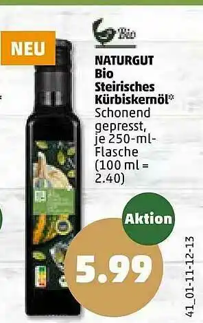 PENNY Naturgut Bio Steirisches Kürbiskernöl Angebot