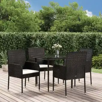 ManoMano 5-tlg. Garten-Essgruppe Gartenmöbel Set Terrassen/Balkon/Outdoor-Essgruppe mit Kissen Schwarz Poly Rattan ETHJ551179 Maisonch Angebot