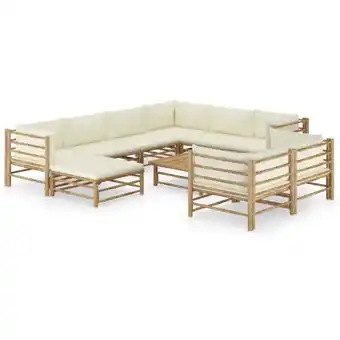 ManoMano 10-tlg. Garten-Lounge-Set,Gartenmöbel-Set mit Cremeweißen Kissen Bambus vidaXL Angebot