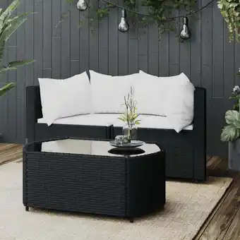 ManoMano 3-tlg. Garten-Lounge-Set, Gartenmöbel, Sitzgruppe Gartenset mit Kissen Schwarz Poly Rattan LLOAQ633980 MaisonChic Angebot