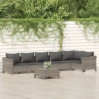 ManoMano 7-tlg. Garten-Lounge-Set,Gartenmöbel-Set mit Kissen Grau Poly Rattan vidaXL Angebot