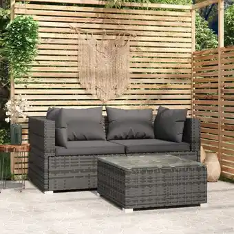 ManoMano 3-tlg. Garten-Lounge-Set，Gartenmöbel-Set mit Kissen Grau Poly Rattan vidaXL Angebot