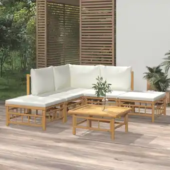 ManoMano 6-tlg. Garten-Lounge-Set Gartenmöbel-Set Terrassen-Sitzgruppe mit Cremeweißen Kissen Bambus ZDEH50020 Maisonchic Angebot