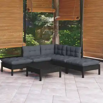 ManoMano 6-tlg. Garten-Lounge-Set Gartenmöbel-Set Terrassen-Sitzgruppe mit Kissen Schwarz Kiefernholz ZDEH19287 Maisonchic Angebot