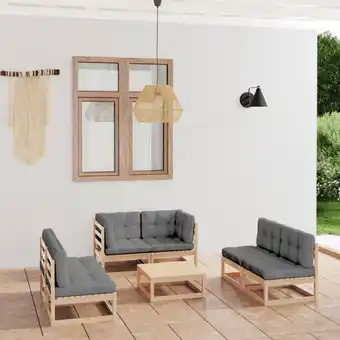 ManoMano 7-tlg. Garten-Lounge-Set Gartenmöbel Set Sitzgruppe Essgruppe mit Kissen Kiefer Massivholz DE69111 Angebot