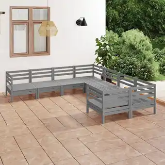 ManoMano 8-tlg. Sitzgruppe Gartenmöbel Set - Garten-Lounge-Set Massivholz Kiefer Grau BV474228 Bonnevie Angebot