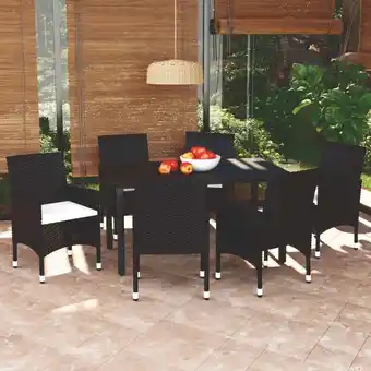 ManoMano 7-tlg. Garten-Essgruppe, Gartenmöbel, Sitzgruppe Gartenset mit Kissen Poly Rattan Schwarz LLOAQ699412 Maisonchic Angebot