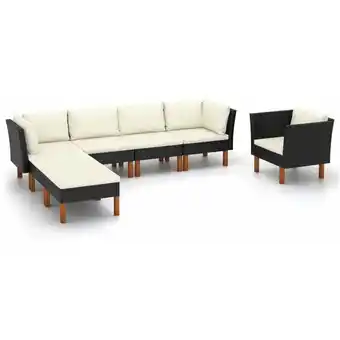 ManoMano 7-tlg. Sitzgruppe Gartenmöbel Set - Garten-Lounge-Set Poly Rattan Eukalyptusholz Schwarz BV491441 Bonnevie Angebot