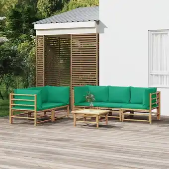 ManoMano 6-tlg. Garten-Lounge-Set, Gartenmöbel, Sitzgruppe Gartenset mit Grünen Kissen Bambus LLOAQ489604 Maisonchic Angebot