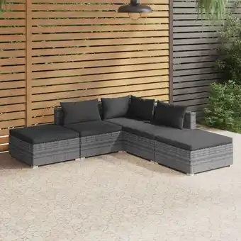 ManoMano 5-tlg. Garten-Lounge-Set, Gartenmöbel, Sitzgruppe Gartenset mit Kissen Poly Rattan Grau LLOAQ630388 Maisonchic Angebot