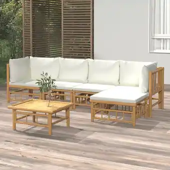 ManoMano 6-tlg. Garten-Lounge-Set Gartenmöbel Set Sitzgruppe Essgruppe mit Cremeweißen Kissen Bambus DE56180 Angebot