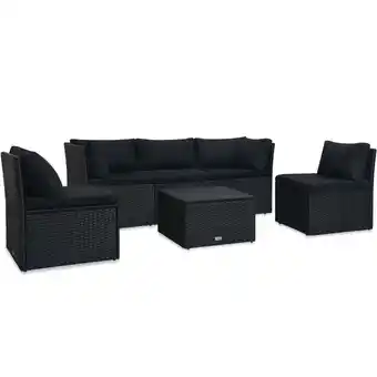 ManoMano 4-tlg. Gartenmöbel Set Sitzgruppe Essgruppe mit Auflagen Poly Rattan Schwarz DE55558 Angebot