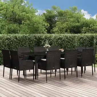 ManoMano 11-tlg. Garten-Essgruppe Gartenmöbel Set Sitzgruppe mit Kissen Schwarz Poly Rattan DE77360 Angebot