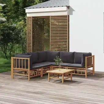 ManoMano 6-tlg. Garten-Lounge-Set Gartenmöbel Set Sitzgruppe Essgruppe mit Dunkelgrauen Kissen Bambus DE92875 Angebot