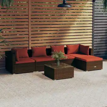 ManoMano 6-tlg. Garten-Lounge-Set,Gartenmöbel-Set mit Kissen Poly Rattan Braun vidaXL Angebot