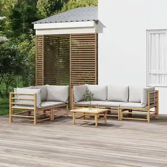 ManoMano 6-tlg. Garten-Lounge-Set, Gartenmöbel, Sitzgruppe Gartenset mit Hellgrauen Kissen Bambus LLOAQ311190 Maisonchic Angebot