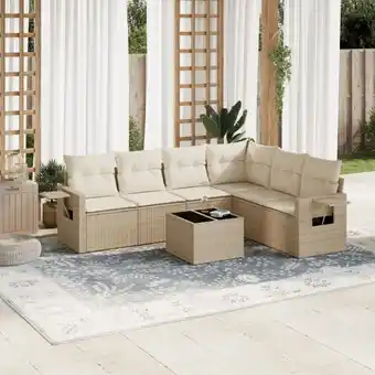 ManoMano 7-tlg. Garten-Sofagarnitur mit Kissen Beige Poly Rattan vidaXL67628 Angebot