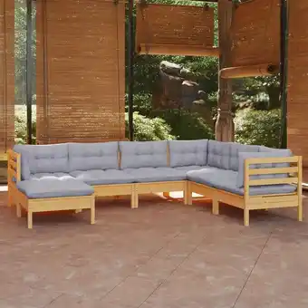 ManoMano 7-tlg. Garten-Lounge-Set,Gartenmöbel-Set mit Grauen Kissen Kiefer Massivholz vidaXL Angebot