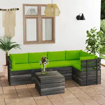 ManoMano 6-tlg. Gartenmöbel Set Sitzgruppe Essgruppe aus Paletten mit Kissen Kiefernholz DE43889 Angebot