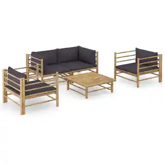 ManoMano 5-tlg. Garten-Lounge-Set Gartenmöbel-Set Terrassen-Sitzgruppe mit Dunkelgrauen Kissen Bambus ZDEH19081 Maisonchic Angebot